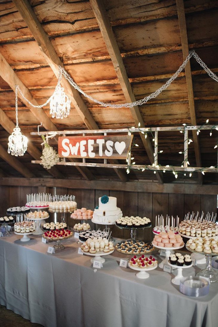 Vintage Wedding Dessert Table with Lights