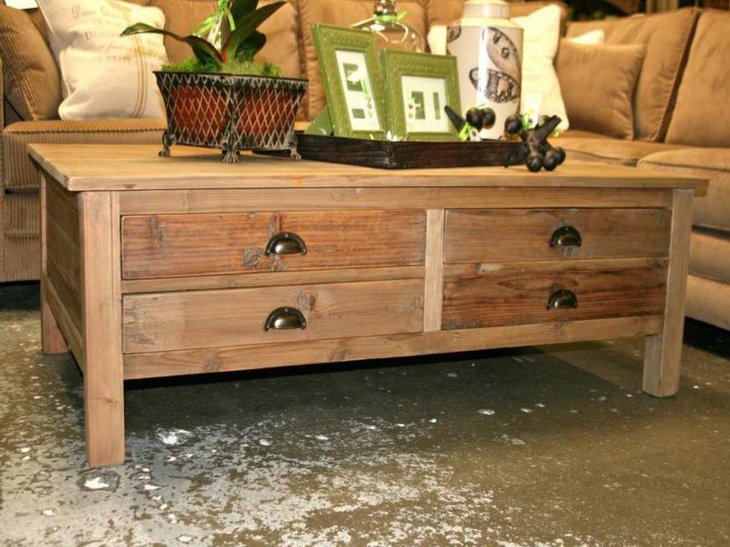 Vintage wood coffee table with storage drawers