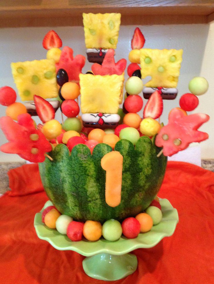 Watermelon centerpiece on summer birthday table