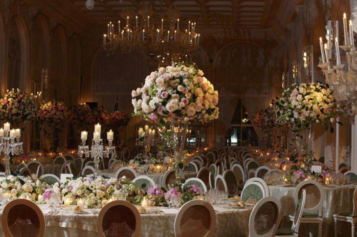 Wedding table decor with crystal candle holders and flower arrengment