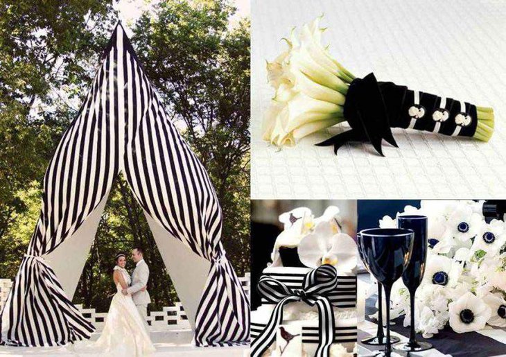 Wedding table setting with white and black theme
