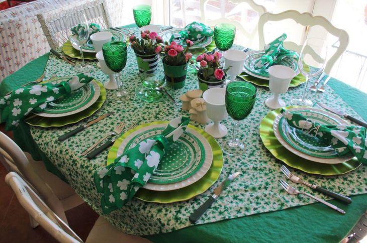 Whimsical green table setting for St Patricks Day