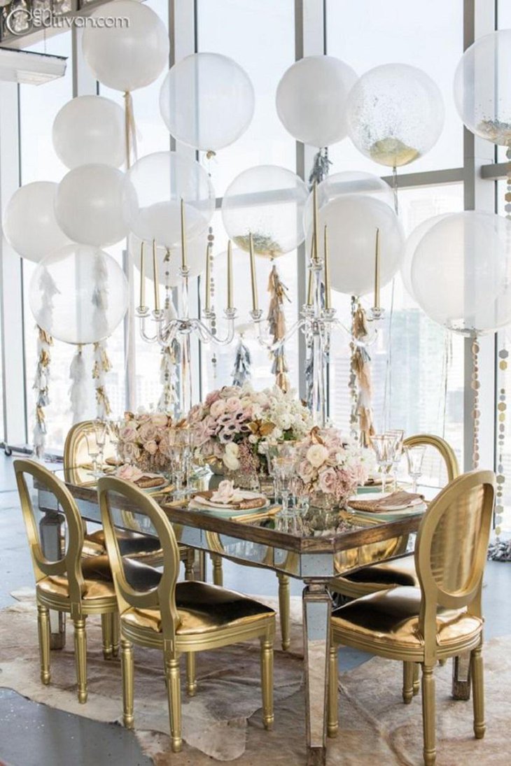 White Balloons and White Flowers Wedding Centerpiece