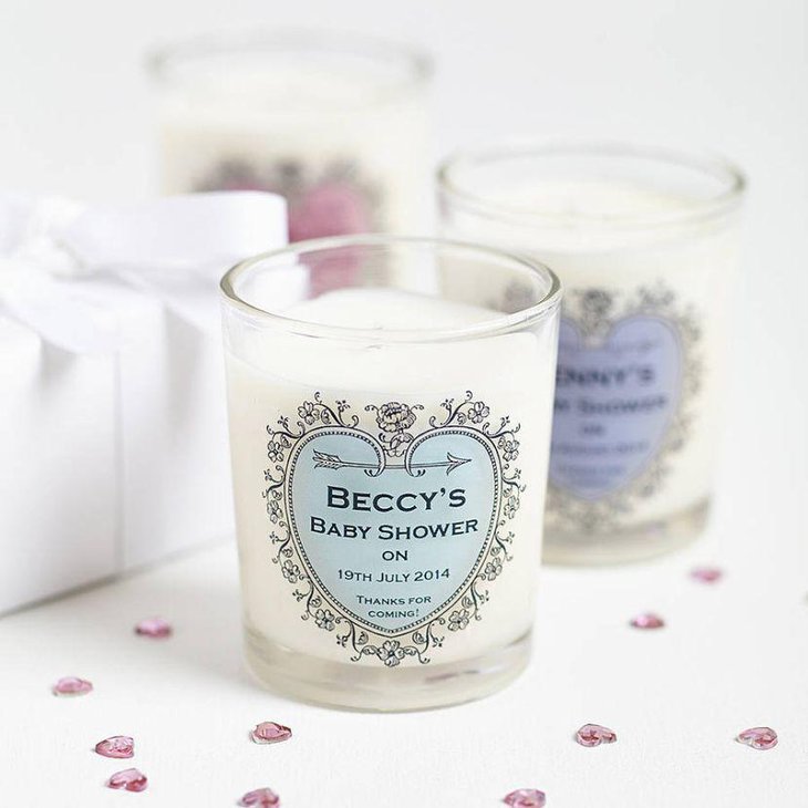 White candle in a votive baby shower favor