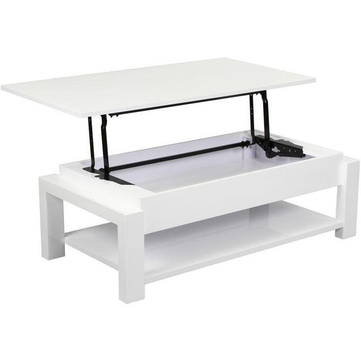 White lacquer lift top rectangular coffee table