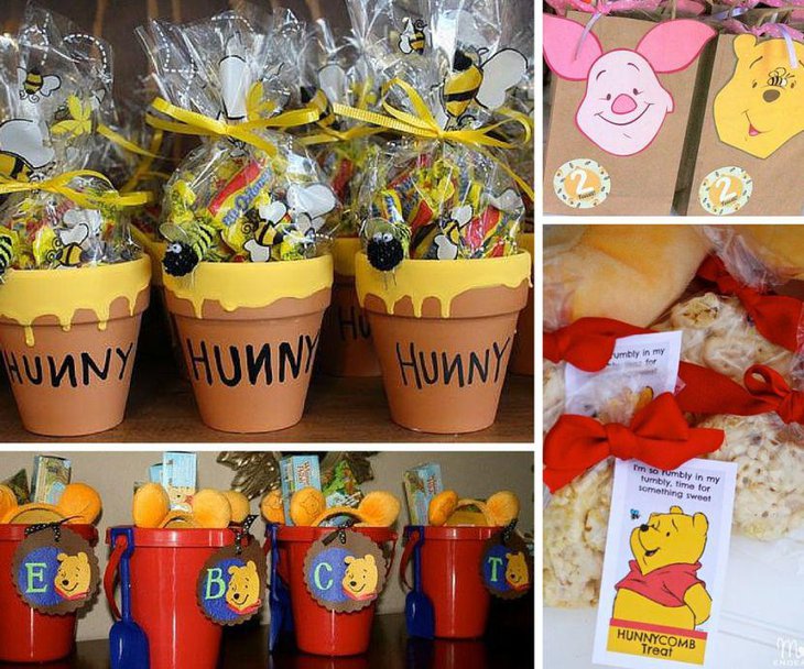 Winnie The Pooh baby shower favors in red and yellow accents