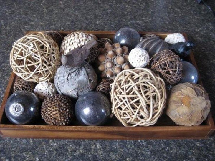 Wooden Tray Centerpiece With Acorns and Autumn Decorations