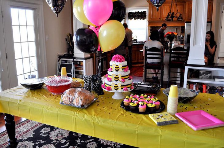Yellow Black and Pink Bee Themed Baby Shower Decor
