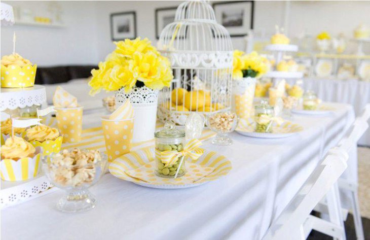 Yellow green and white wedding table decorations