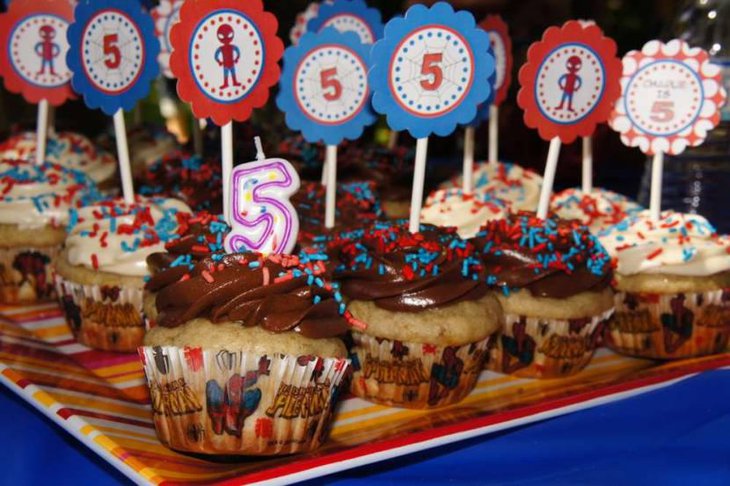 Yummy Cupcakes With Spiderman Decorations