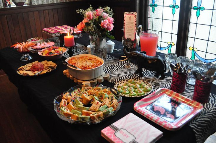 Zebra Animal Print Table Runner on a Black Table Cloth